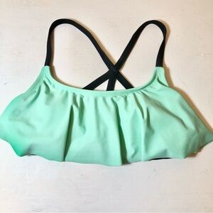 Trillium Mint Green Flounce Bikini Top with Black Crisscross Straps, Small,